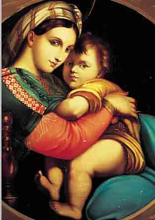 UNBEKANNTER KüNSTLER, KOPIE NACH RAPAHEL, MITTE 19. JH., MADONNA MIT KIND, ÖL/ LWD., LEICHTE FARBSCHäDEN, ALTER PRUNKRAHMEN, 73 X 73 CM