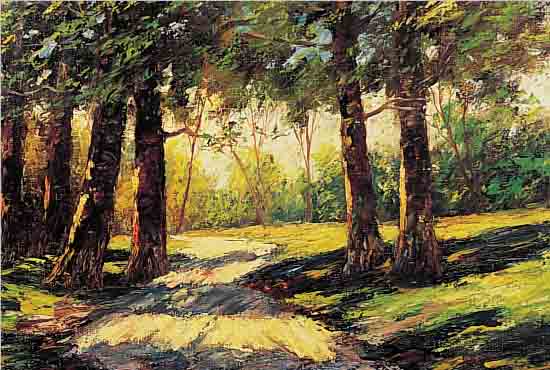 UNBEKANNTER KüNSTLER, UM 1900, SPAZIERWEG MIT BäUMEN, ÖL/LWD., UNLESERLICH SIGIERT, 40 X 51 CM, RAHMEN