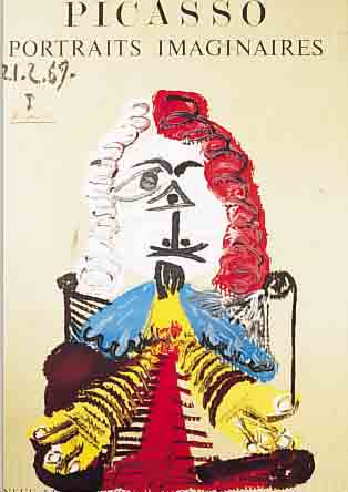 PICASSO, PABLO, 1881 MALAGA-1973 MOUGINS, FARBLITHOGRAPHIE AUF BRAUNEM PAPIER VON 1969, PLAKATENTWURF DER REIHE PORTRAITS IMAGINAIRES,DRUCK- UND ...