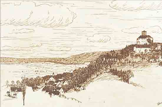 DöRR, FERDINAND, BAD DüRRHEIM 1880-1968, KARLSRUHE, BURG GUTENBERG AM NECKAR, RADIERUNG, HANDSIGNIERT UND BEZ. PROBEDRUCK, CA. 13 X ...