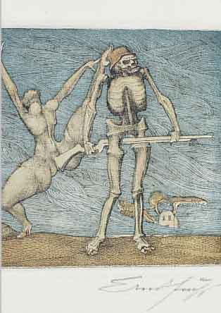 FUCHS, ERNST, PROF., INS SCHWARZE GEROFFEN, FARBRADIERUNG, HANDSIGNIERT, CA. 9,5 X 9.5 CM