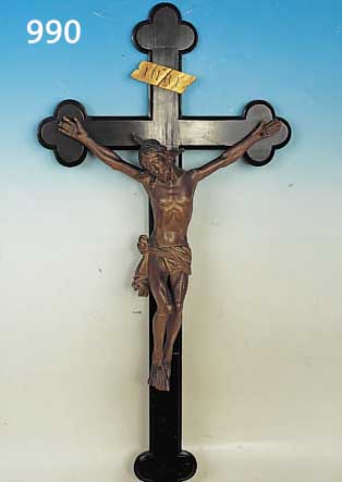 KRUZIFIX, DEUTSCH, UM 1860, HOLZ GESCHNITZT UND BUNT GEFASST, LEICHT BESCH., CA. 127 X 62 CM