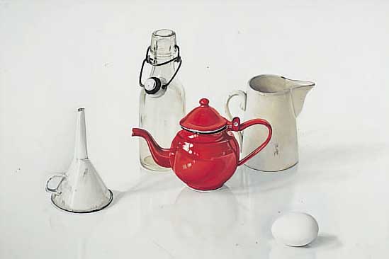 KRAUSE-OEHME, URSULA, GEB. 1932 DRESDEN, DIE ROTE TEEKANNE, GOUACHE AUF PAPIER, HANDSIGN. UND DAT. 80, CA. 47.5 X 70 CM