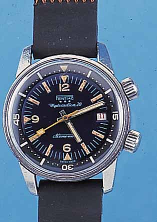 PONTIAC HERRENARMBANDUHR HYDRAULIKA 20, SCHWEIZ UM 1965, EDELST., BODEN GESCHR., BEI FERTIGST. WASSERD., ZIFFERBL.-AUßENKRANZ M. 60ER ...