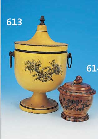 PILLENDREHGEFäß, FRANKREICH, UM 1800, BLECH,H. 32.5 CM, DEKORIERT, ALTERSBEDINGT L. KORRODIERT
