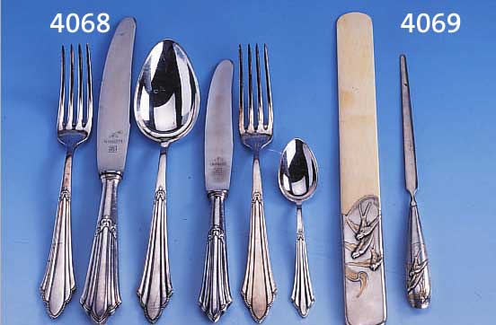 44TEILIGES BESTECK, WMF, FäCHERMUSTER, NACH 1912, 90ER SILBERAUFLAGE, BEST. AUS 6 MENüMESSER MIT STAHLKLINGEN, 6 -GABELN, 6 -LöFFEL, ...