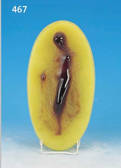 APPLIKE, DAUM, UM 1960, LA DANSE, NACH DALI-ENTWURF, RELIEFIERTE DARST., GELBES GLAS, BEZ.U. SIGN., L. 27 CM