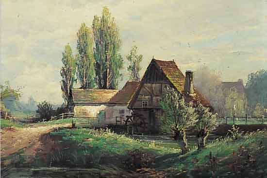 RHEINERT, ADOLF, 1880-1958, DüSSELDORFER SCHULE , DORFMüHLE, ÖL/LWD, LI. U. SIGN., CA. 41 X ...