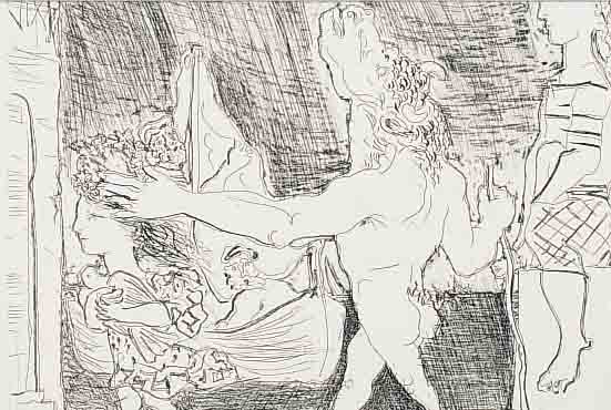 PICASSO, PABLO, BLINDER MINOTAURUS VON EINEMMäDCHEN GEFüHRT, LITHOGRAPHIE AUS DEM NACH- DRUCK DER SUITE VOLLARD 1990, BLOCH NR. 223, CA. 24 X ...