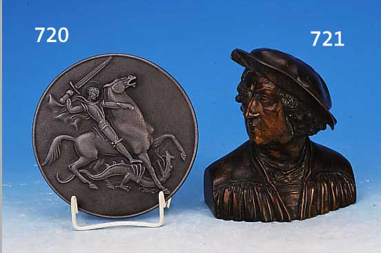 BREKER, ARNO, 1900-1991, DER HL. GEORG KäMPFT MIT DEM DRACHEN, EISENGUßRELIEF, D. CA. 14 CM