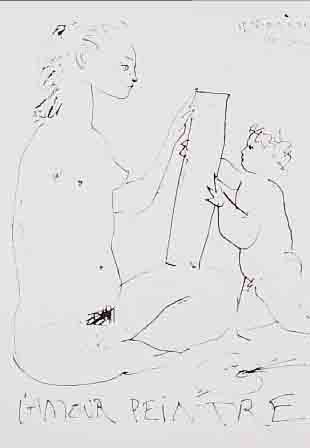 PICASSO, PABLO, L'AMOUR PEINTRE, LITHOGRA- PHIE AUS: LE SOLEIL EBLOUI, AUFLAGE 100 EX., EDITION PLON, PARIS 1974, CA. 28 X 20 CM, PP