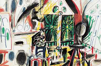 PICASSO, PABLO, L'ATELIER, FARBLITHOGRAPHIE AUS PICASSOS SKETCHBOOK, ED. CERCLE D'ART PARIS 1960, CA. 25.5 X 41 CM, PP