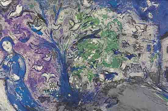 CHAGALL, MARC, DREI FARBOFFSETS AUS DAPHNIS UND CHLOE, DOPPELBLäTTER MIT BUGFALTEN, ED. G. BRAZILLER NEW YORK 1977, JE CA. 31 X 47 CM,PP