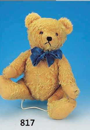 TEDDY-BäR, WOHL HERMANN, 50ER JAHRE, BLONDERPLüSCH, SCHEIBENGELENKE, BRAUNE GLASAUGEN, H. CA. 48 CM, STIMME, LEICHTERE ALTERSSPUREN