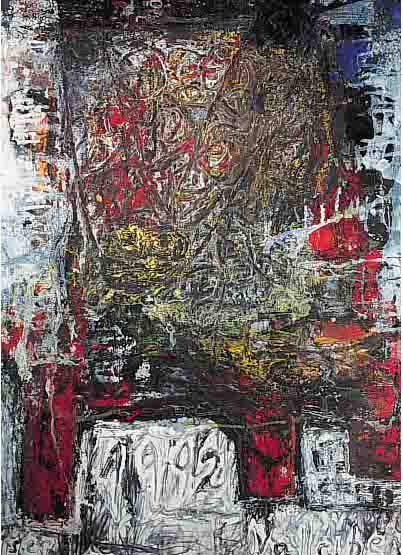 VALLRIBERA, JOSEP, GEB. 1937 JUNEDA/SPANIEN, ABSTRAKTE KOMPOSITION, MISCHTECHNIK AUF LEIN- WAND, SIGNIERT, CA. 100 X 80 CM, RAHMEN