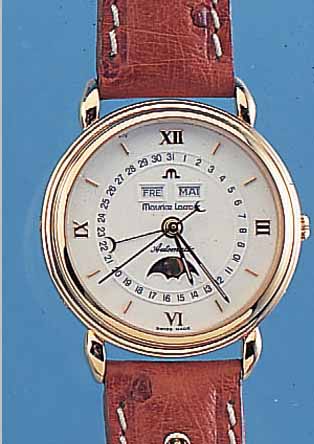 MAURICE LACROIX HERRENARMBANDUHR AUTOMATIK VOLLKALENDER, REF.-NR. 13111/6995, SCHWEIZ UM 1996, UNGETR. LAGERW., ORIG.-LEDERB., PA- PIERE, ...