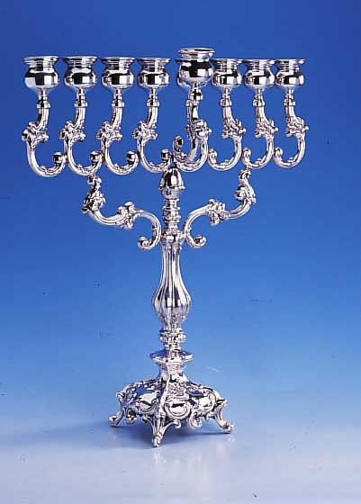 GR. CHANUKALEUCHTER, 925ER SILBER, BAROCKSTIL, Z.T. HANDGEARBEITERT, 9 BRENN- STELLEN, VORDERE ABNEHMBAR, H CA. 45 CM, SEHR ...