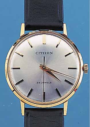CITIZEN HERRENARMBANDUHR, REF.-NR. T51401/ 5024249, JAPAN UM 1967, METALL HARTVERG., EDELST.-BODEN U. GLASR. GEDR., 25 ST., HAND- AUFZUGKAL. ...