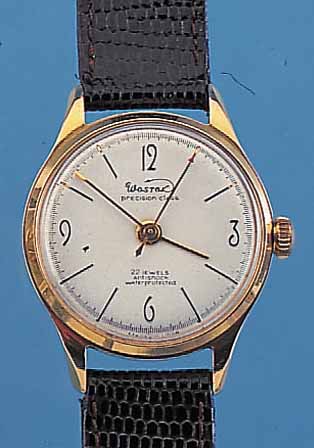 WOSTOK HERRENARMBANDUHR PRECISION-CLASS, SOWJETUNION UM 1969, METALL VERG., EDELST.- BODEN GESCHR., AUßER LEDERB. ORIG.-ZUSTAND, BLATT MATT ...