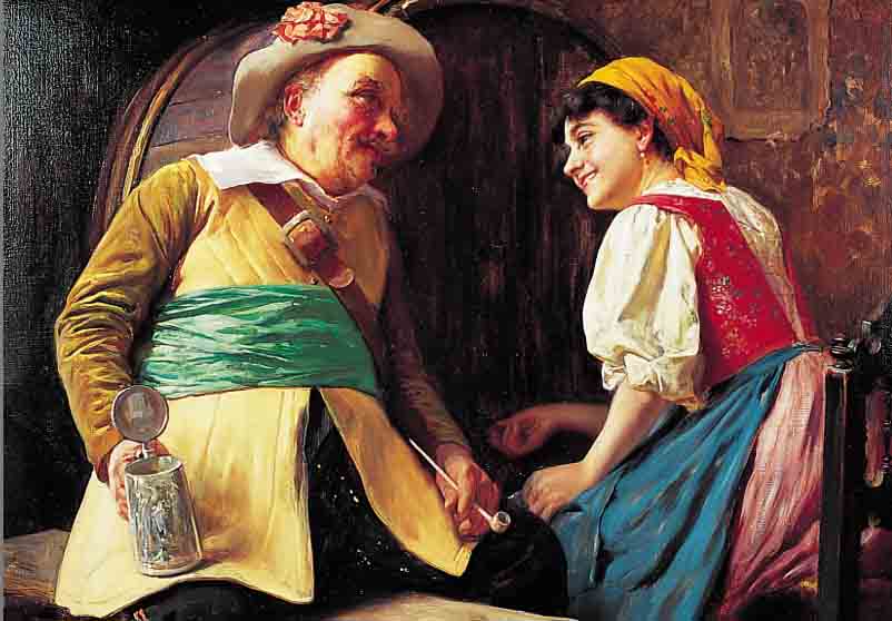 ZOPPI, ANTONIO, 1860-1926 FLORENZ, IM WEINKELLER, ZECHER SCHERZT MIT SCHANKMäD- CHEN, ÖL/LWD, FEINE VARIATIONSREICHE MALEREI, MIT ...