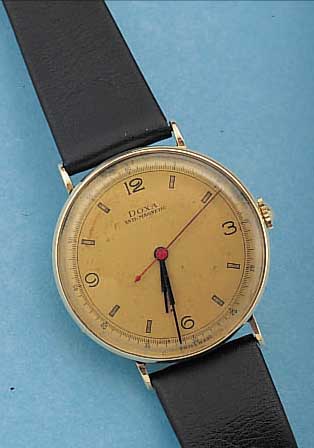 DOXA HERRENARMBANDUHR ANTIMAGNETIC, REF.-NR.788799, SCHWEIZ UM 1938, GG 585/000, ART DECO,SCHARNIERBODEN, GLASR. GEDR., D. CA. 35 MM, AUßER GLAS ...