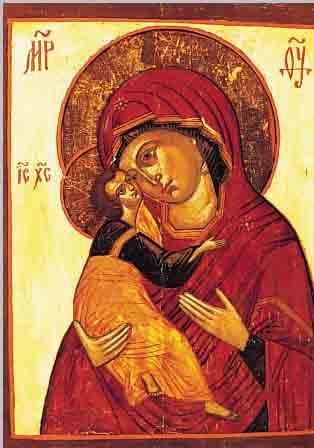 IKONE, 18. JH., ZENTRALRUSSLAND, GOTTES- MUTTER VON WLADIMIR, MIT EXPERTISE, 28 X 22,5 CM