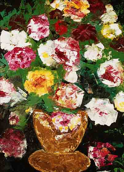FRANZIEN, MADELEINE JOSEPHINE, ROSEN IM KRUG, ÖL/MALKARTON, SPACHTELTECHNIK, LI. U. SIGN., CA. 74 X 56 CM, R.