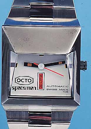 SPACEMAN HERRENARMBANDUHR OCTO/AUTOMATIK, REF.-NR. 6238/6-6, SCHWEIZ UM 1974, GEH. SCHW. VERCHR., BAND NORMAL EDELST., BODEN 4-FACH ...