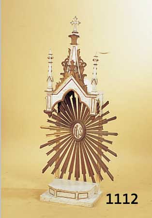 SCHREIN, WOHL SüDDT., 2. H. 19. JH., HOLZ, WEIßE FASSUNG, MITTIG GOLD- FARB. STRAHLENKRANZ, H. CA. 124 CM, ALTERSSP.
