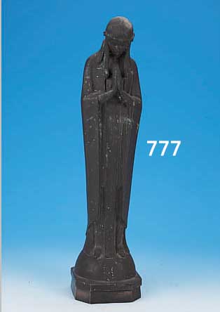 BRONZEFIGUR, DEUTSCH, UM 1910-20, BETENDE, FEINER VERLORENER GUß, H. CA. 48.5 CM