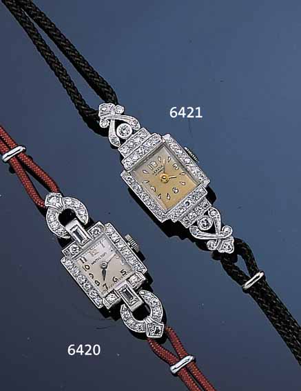 HAMILTON DAMENSCHMUCKUHR, REF.-NR. 244824, USA UM 1940, PLATINGEH., AUFWEND. VERARB., LüNETTE U. SCHARNIERKORDELBANDANST. M. DIAMAN-TEN (2 ...
