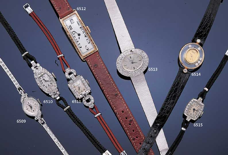 HAMILTON DAMENSCHMUCKUHR, REF.-NR. 004905, USA UM 1948, PLATINOVALGEH., LüNETTE U. KOR- DELSCHARNIERBANDANST. M. 18 8/8 DIAMANTEN ZUS.CA. 0,22 ...