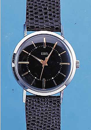 EBEL HERRENARMBANDUHR PRECISION, SCHWEIZ UM 1958, EDELST., BODEN GESCHR., FLACHE GESAMT- AUSF., BLATT REP., L. LAGERSP., 17 ST., HAND- AUFZUGKAL. ...