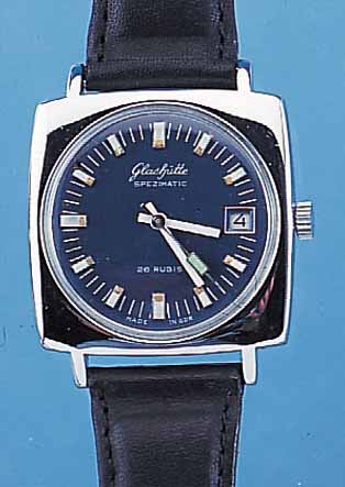 GLASHÜTTE HERRENARMBANDUHR SPEZIMATIC, DEUTSCHLAND UM 1970, METALL MASSIV NACHVER- CHR., EDELST.-BODEN GEDR., KAL. 75/762, 26 ST., ...
