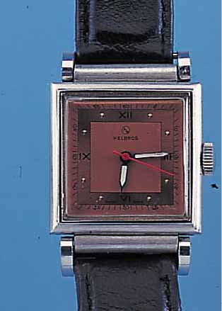 HELBROS/NICOLET HERRENARMBANDUHR, SCHWEIZ UM1940, EDELST., STüLPGEH., EINLEGEGL., SCHAR- NIERBANDANST., ART DECO, AUFW. GESAMTVERARB., KRONE GEGEN ...