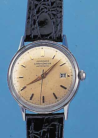 JUNGHANS HERRENARMBANDUHR CHRONOMETER AUTOMA- TIK, REF.-NR. 095495, DEUTSCHLAND UM 1961, EDELST., BODEN GEDR., BEI FERTIGST. WASSERGE- SCH., ...