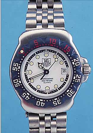 HEUER/TAG DAMENTAUCHERUHR PROFESSIONAL, REF.-NR. WA1419, SCHWEIZ UM 1996, EDELST. MAT-TIERT INCL. EDELST.-BAND M. SICHERHEITSFALT- SCHL., ...