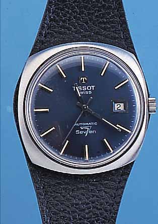 TISSOT HERRENARMBANDUHR AUTOMATIK SEVEN, REF.-NR. 44656/01, SCHWEIZ UM 1969, EDELST., EINSCHALENAUSF., CARREE-CAMBRE-FORM, ORIG.- LEDERB. IM ...