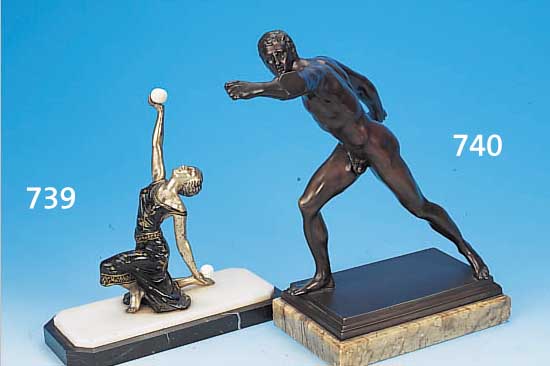 BRONZESKULPTUR, GLADENBECK, BERLIN, UM 1910/20, BRONZE, H. 33 CM, ANTIKER STAFFELLäUFER, KL. SPALT AM ARMANSATZ