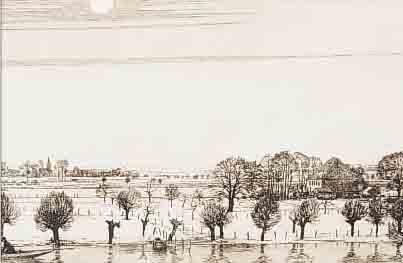 CLARENBACH, MAX, 1880 NEUSS-1952 WITTLAER, WAR ANSäSSIG IN DüSSELDORF, LANDSCHAFT, RA- DIERUNG, IN DER PLATTE SIGNIERT, CA. 29 X 45 CM, PP, ...