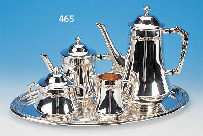KAFFEE- UND TEESET, WMF, UM 1910-20, , METALL VERSILBERT, BLATTGIRLANDENDEKOR, BESTEHEND AUS: KAFFEEKANNE, TEEKANNE, SAHNE- GIEßER UND ...