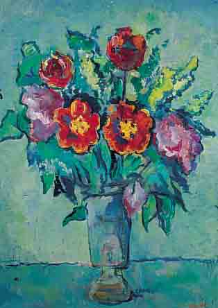BLOOT, JENNY DE, NIEDERLäNDISCHE KüNSTLERIN,WAR VON 1935-40 MITGLIED DES VEREINS DER BER- LINER KüNSTLERINNEN, HIER: BLUMEN IN GLAS- VASE, ...