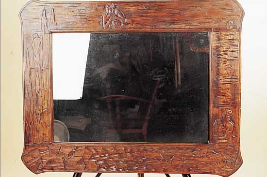 WANDSPIEGEL, DEUTSCH, UM 1900, , HOLZRAHMEN REICH ERZäHLEND GESCHNITZT MIT NOECK, NYMPHE, WASSER UND ZYPRESSEN, CA. 74 X 96 CM