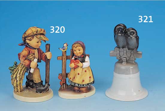 TISCHGLOCKE, ROSENTHAL, VOR 1928, PORZELLAN,BEKRöNUNG IN FORM EINES EULENPäRCHENS, UNTER- GLASURBEMALUNG, KLöPPEL FEHLT, SIGN. K. HIM- MELSTOSS, ...