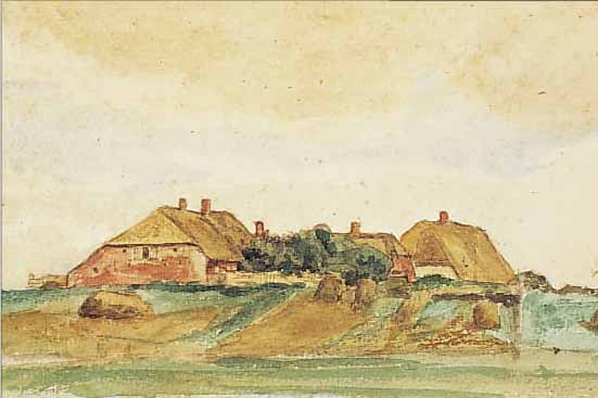 UNBEKANNTER MONOGRAMMIST EM, WERFT AUF NORDMARSCH, AQUARELL, MONOGRAMMIERT UND DAT. AUG 69, ALTERSSPUREN, 13 X 23 CM, UNTER GLAS ...