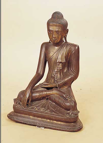 BUDDHA, BURMA, ENDE 19. JH., MANDALEI, BRONZE, EINGELEGTE AUGEN, H. 53 CM