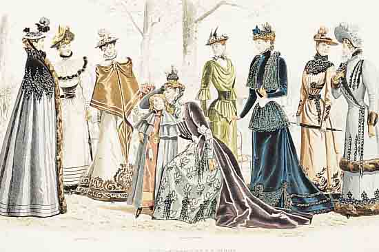 DREI KOLORIERTE STAHLSTICHE, UM 1890, VERSCH. MODEDARSTELLUNGEN, KOLORIERT, AUS: LE MONITEUR DE LA MODE, DOPPELBLäTTER MIT BUGFALTEN, ...