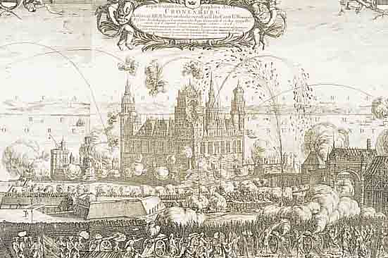 KUPFERSTICH AUS PUFENDORF: OSTESEECHRONIK, 1695, CRONENBURG, GESAMTANSICHT, CA. 29 X 56 CM, PP