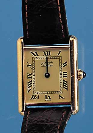 CARTIER HERRENARMBANDUHR TANK, SCHWEIZ UM 1990, STERLINGSILBER HART VERG., HIGH-TECH- QUARTZWERK, BODEN 4-FACH VERSCHR., SCHMUCKKRO-NE, ...