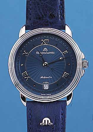 MAURICE LACROIX HERRENARMBANDUHR AUTOMATIK, REF.-NR. 11577, SCHWEIZ UM 1999, EDELST. POL.,BEIDS. SAPHIRVERGL., UNGETR. LAGERW., ORIG.- LEDERB. M. ...